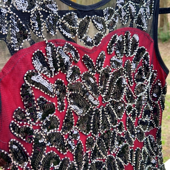 1920s Flapper Style Beaded Maxi Dress Black & Burgandy Prom Gatsby Dress size 4 - Picture 7 of 17